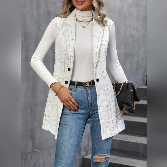 Plaid Pattern Lapel Neck Vest Coat - Picture 1 of 5